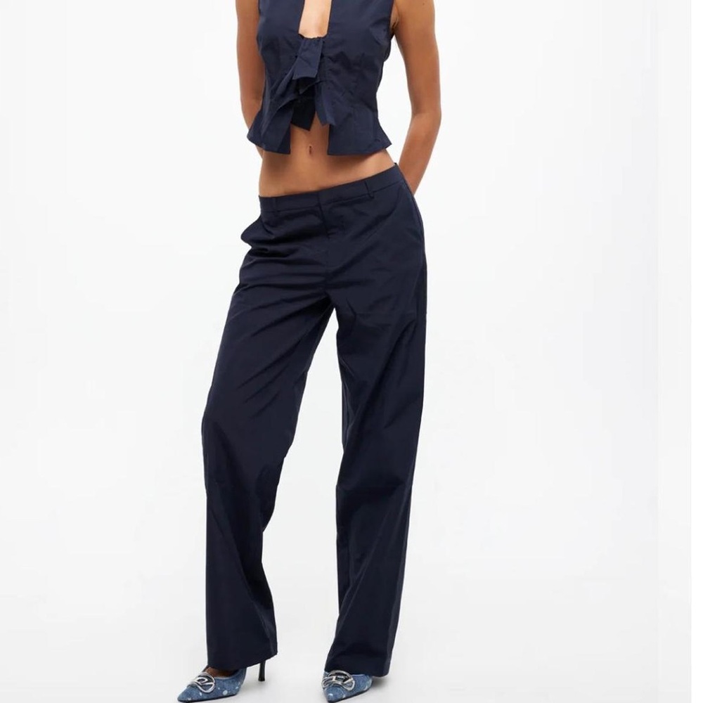 Lioness Women Allure Navy Blue Straight Leg Trousers Pants Size S